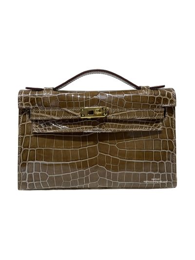 Hermes VIP Kelly 22CM Pochette Mini Crocodile Leather Bag Khaki 523367