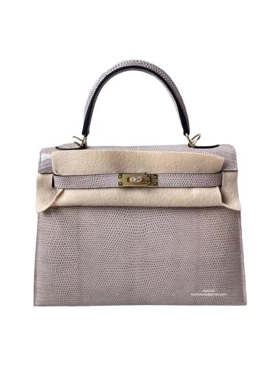 Hermes VIP Kelly 25 Gray Lizard Leather Tote Bag 525014