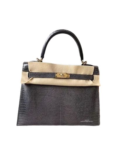 Hermes VIP Kelly 25 Gray Lizard Leather Tote Bag 525015