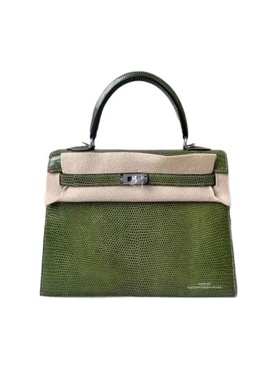 Hermes VIP Kelly 25 Green Lizard Leather Tote Bag 525016