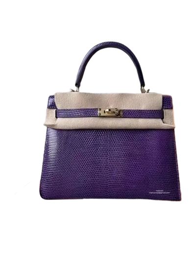 Hermes VIP Kelly 25 Purple Lizard Leather Tote Bag 525017
