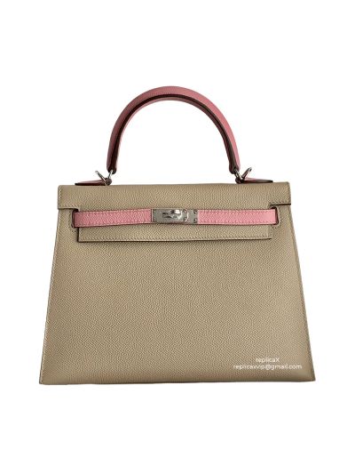 Hermes Vip Kelly 25 Sellier HSS Bi Color Tote Bag Beige and Pink Epsom Gold Hardware 522416