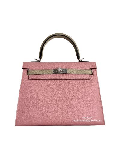 Hermes Vip Kelly 25 Sellier HSS Bi Color Tote Bag Pink and Beige Epsom Gold Hardware 525159