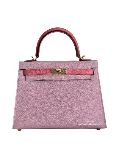 Hermes Vip Kelly 25 Sellier HSS Bi Color Tote Bag Pink and Rose Epsom Gold Hardware 525160