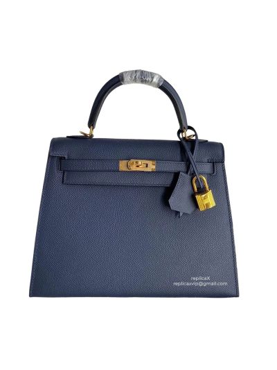 Hermes Vip Kelly 25 Top Handle Bag Blue Epsom Calfskin Hand Stitched 522455