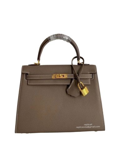 Hermes Vip Kelly 25 Top Handle Bag Grey Epsom Calfskin Hand Stitched 522451
