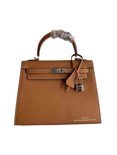 Hermes Vip Kelly 25 Top Handle Bag Tan Epsom Calfskin Hand Stitched 522453