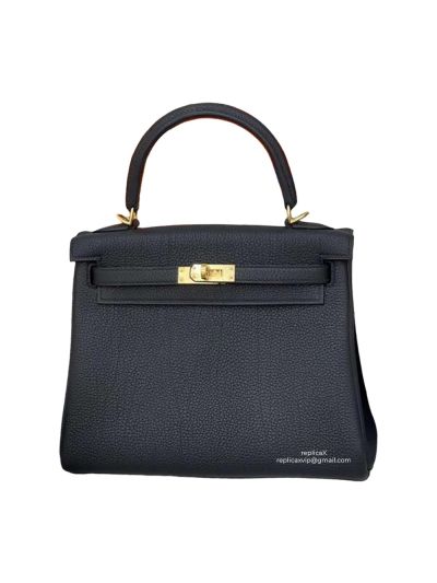 Hermes Vip Kelly 25 Top Handle Shoulder Bag Black Hand Stitched Togo Calfskin 25CM 522343