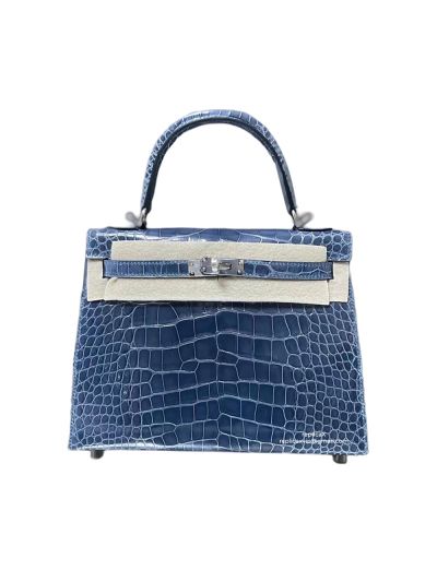 Hermes VIP Kelly 25 Top Handle Shoulder Bag Blue Crocodile Original Leather 25CM 523073