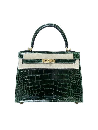 Hermes VIP Kelly 25 Top Handle Shoulder Bag Green Crocodile Original Leather 25CM 523074