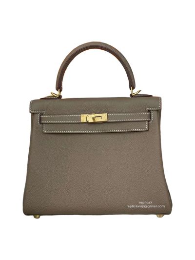 Hermes Vip Kelly 25 Top Handle Shoulder Bag Grey Hand Stitched Togo Calfskin 25CM 522341
