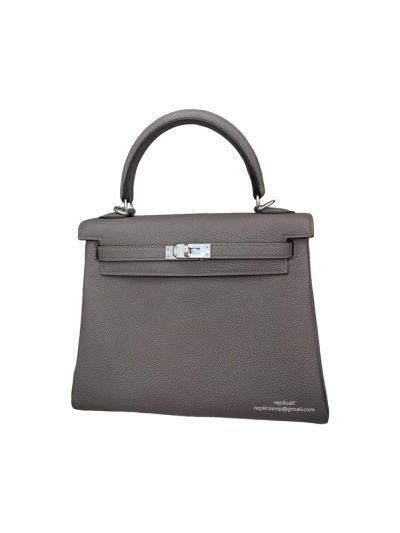 Hermes Vip Kelly 25 Top Handle Shoulder Bag Grey Hand Stitched Togo Calfskin 25CM 522350