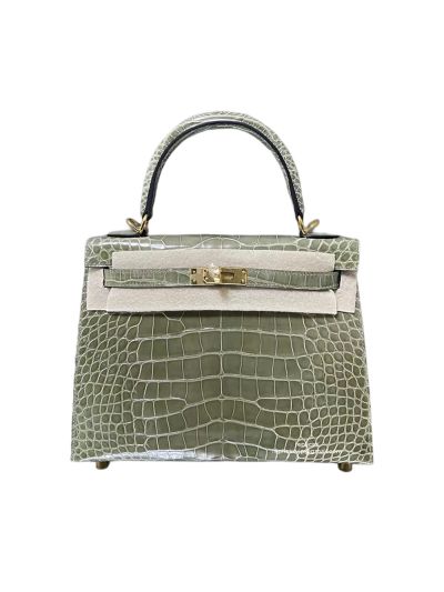Hermes VIP Kelly 25 Top Handle Shoulder Bag Mint Green Crocodile Original Leather 25CM 523070
