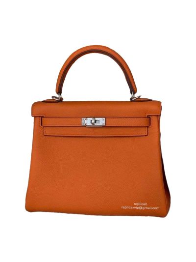 Hermes Vip Kelly 25 Top Handle Shoulder Bag Orange Hand Stitched Togo Calfskin 25CM 522346