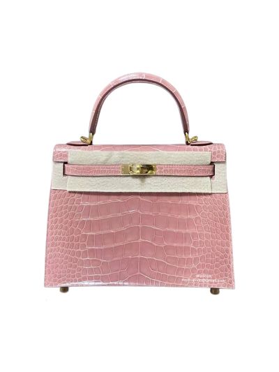Hermes VIP Kelly 25 Top Handle Shoulder Bag Pink Crocodile Original Leather 25CM 523069