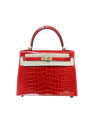 Hermes VIP Kelly 25 Top Handle Shoulder Bag Red Crocodile Original Leather 25CM 523075
