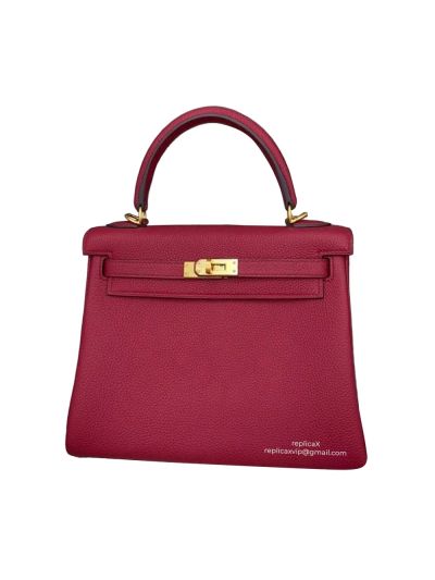  Hermes Vip Kelly 25 Top Handle Shoulder Bag Red Hand Stitched Togo Calfskin 25CM 522348