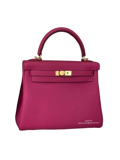 Hermes Vip Kelly 25 Top Handle Shoulder Bag Rose Hand Stitched Togo Calfskin 25CM 522342