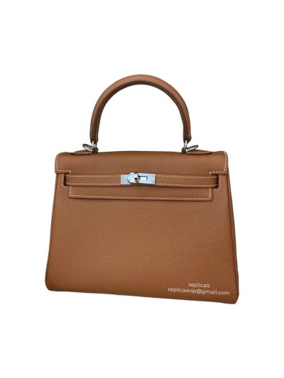 Hermes Vip Kelly 25 Top Handle Shoulder Bag Tan Hand Stitched Togo Calfskin 25CM 522347