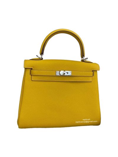 Hermes Vip Kelly 25 Top Handle Shoulder Bag Yellow Hand Stitched Togo Calfskin 25CM 522344