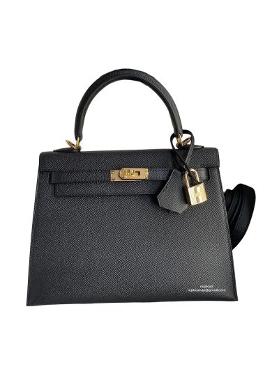 Hermes Vip Kelly 25CM Epsom Leather Bag Hand Stitched Black 523076