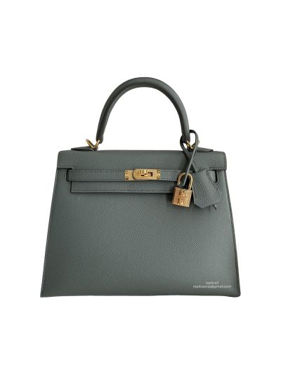 Hermes Vip Kelly 25CM Epsom Leather Bag Hand Stitched Dark Gray 523077