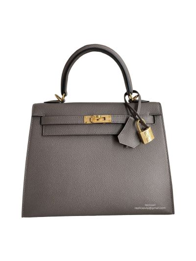 Hermes Vip Kelly 25CM Epsom Leather Bag Hand Stitched Dark Gray 523078