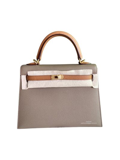 Hermes Vip Kelly 25CM Epsom Leather Bag Hand Stitched Gray 523079