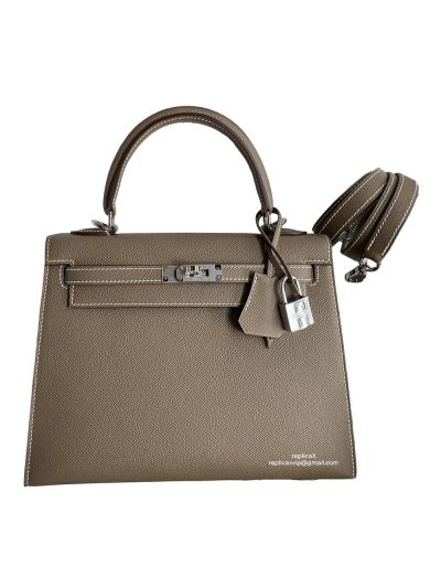 Hermes Vip Kelly 25CM Epsom Leather Bag Hand Stitched Gray 523084