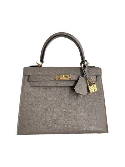 Hermes Vip Kelly 25CM Epsom Leather Bag Hand Stitched Gray 523090