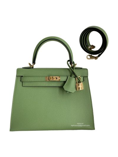 Hermes Vip Kelly 25CM Epsom Leather Bag Hand Stitched Green 523088