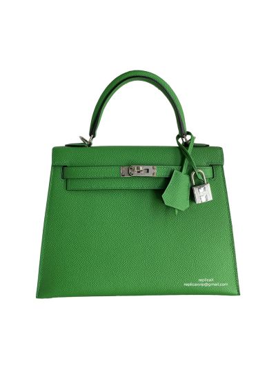 Hermes Vip Kelly 25CM Epsom Leather Bag Hand Stitched Green 523089