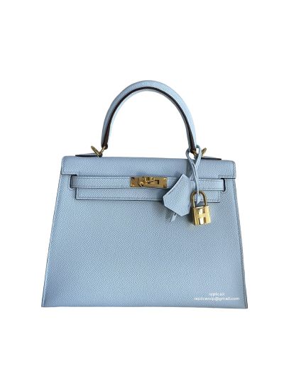 Hermes Vip Kelly 25CM Epsom Leather Bag Hand Stitched Light Blue 523086