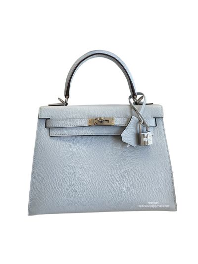 Hermes Vip Kelly 25CM Epsom Leather Bag Hand Stitched Light Blue 523087