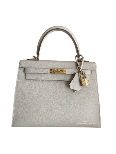 Hermes Vip Kelly 25CM Epsom Leather Bag Hand Stitched Off White 523093