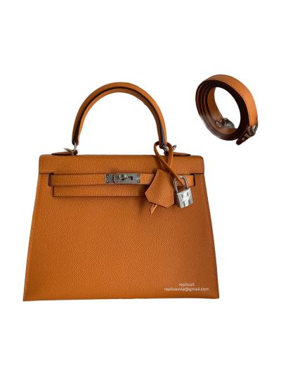 Hermes Vip Kelly 25CM Epsom Leather Bag Hand Stitched Orange 523092