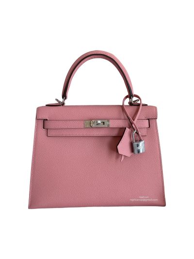 Hermes Vip Kelly 25CM Epsom Leather Bag Hand Stitched Pink 523099