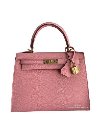Hermes Vip Kelly 25CM Epsom Leather Bag Hand Stitched Pink 523100
