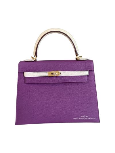 Hermes Vip Kelly 25CM Epsom Leather Bag Hand Stitched Purple 523098