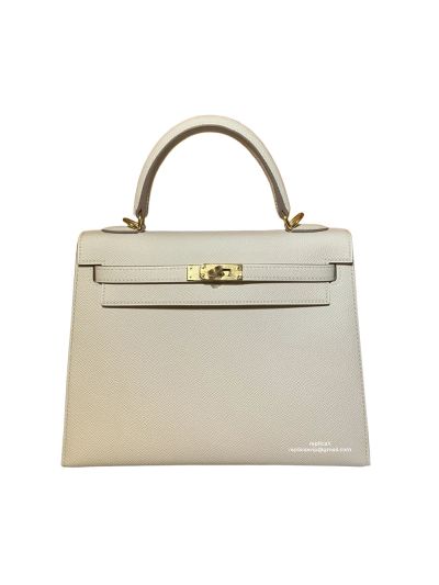 Hermes Vip Kelly 25CM Epsom Leather Bag Hand Stitched White 523096