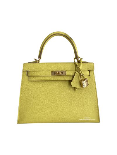 Hermes Vip Kelly 25CM Epsom Leather Bag Hand Stitched Yellow 523094
