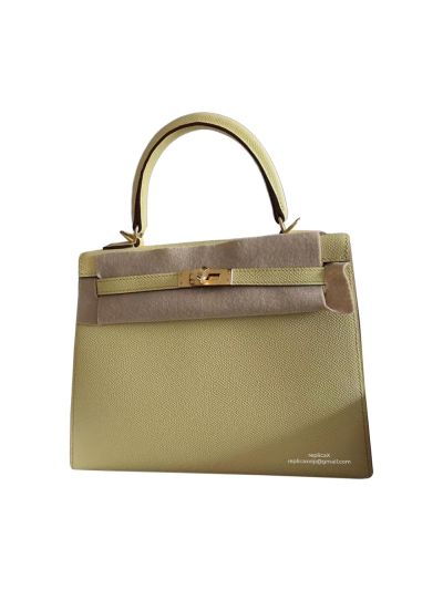 Hermes Vip Kelly 25CM Epsom Leather Bag Hand Stitched Yellow 523095