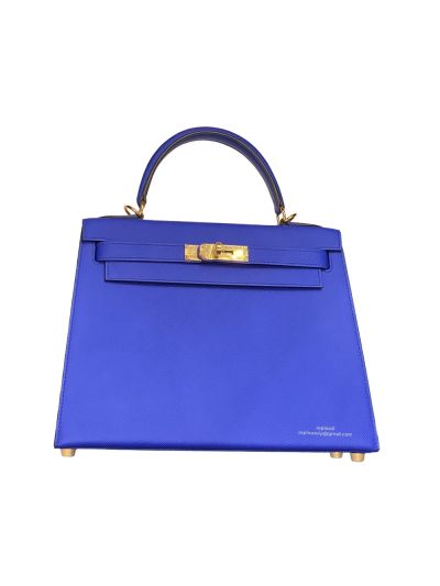 Hermes Vip Kelly 28CM Shoulder Top Handle Bag Blue Evercolor Leather 523379