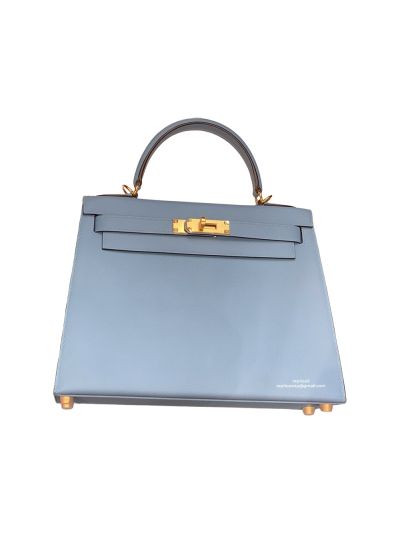 Hermes Vip Kelly 28CM Shoulder Top Handle Bag Light Blue Evercolor Leather 523374