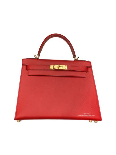Hermes Vip Kelly 28CM Shoulder Top Handle Bag Red Evercolor Leather 523373
