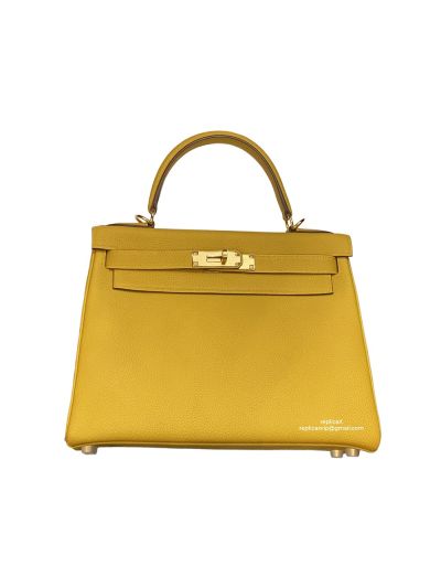 Hermes Vip Kelly 28CM Shoulder Top Handle Bag Yellow Evercolor Leather 523372