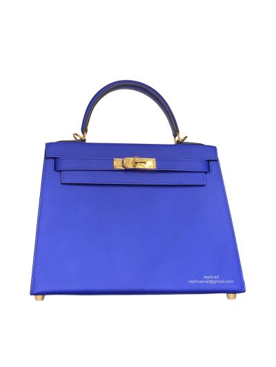 Hermes Vip Kellyhoulder Top Handle Bag Blue Evercolor Leather 522536