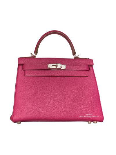 Hermes Vip Kellyhoulder Top Handle Bag Fuchsia Evercolor Leather 522533