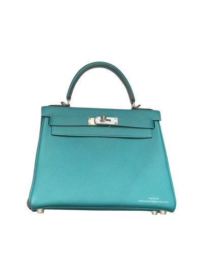 Hermes Vip Kellyhoulder Top Handle Bag Light Blue Evercolor Leather 522531