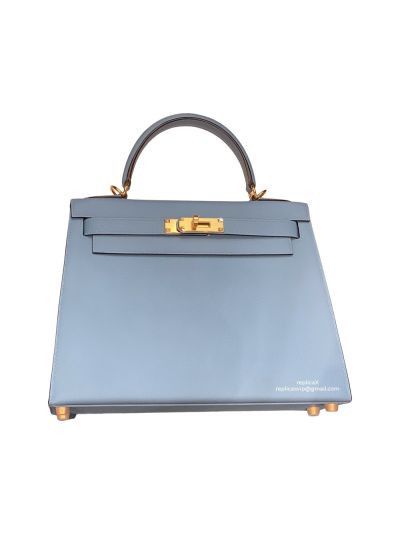 Hermes Vip Kellyhoulder Top Handle Bag Light Blue Evercolor Leather 522534